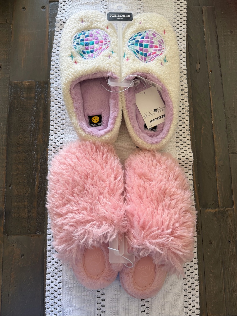 Joe Boxer and Art Class Slipper Bundle Disco Ball Fuzzy Pink House Shoes Size L - Picture 2 of 6